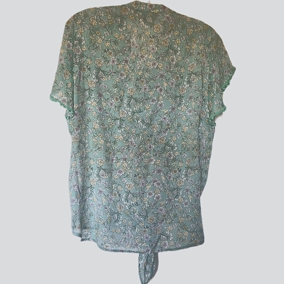 Harve Benard mint green floral Blouse button front bottom tie Size L. - Picture 5 of 7